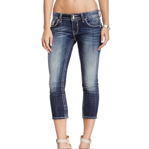 Vigoss Dark Wash The Dublin Capri Embellished Rear Pocket Size 7/8 21" Length - Picture 10 of 10